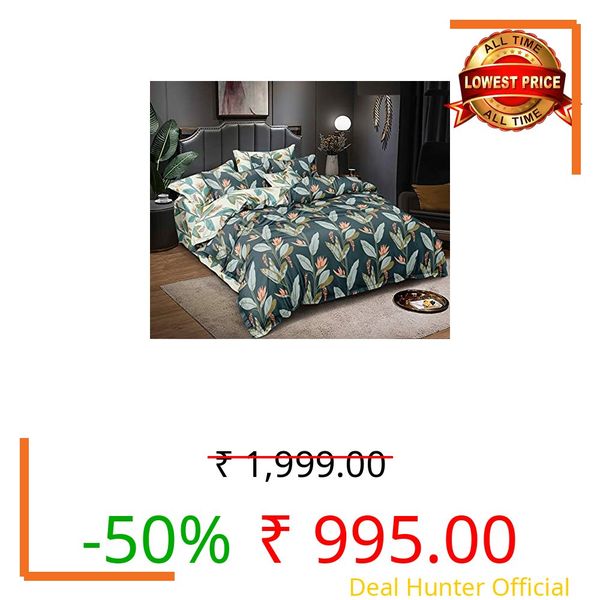 HOME STYLE 200TC Super Soft Glace Cotton King Size Zipper Duvet Razai Quilt Comforter Cover, Dohar Double Bed (90X100 Inch) With Matching Pillow Cover (2 Pcs)(Kelly Green)