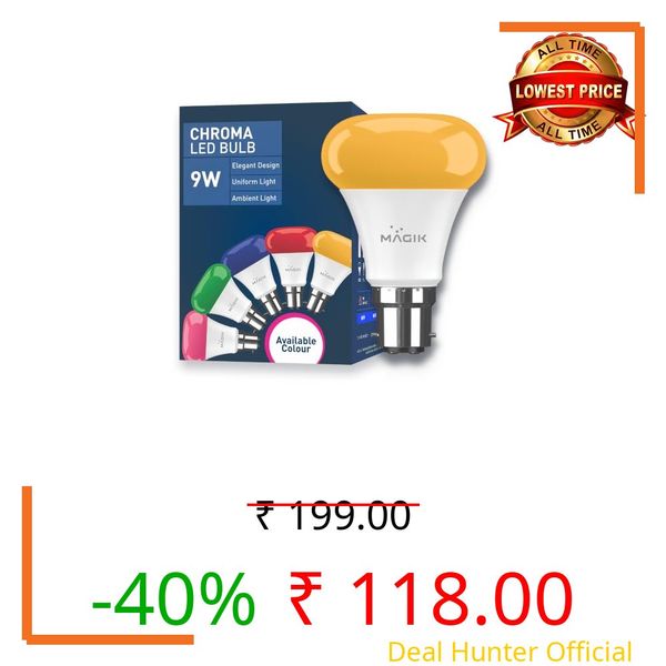 MAGIK Chroma 9W (Yellow) LED Bulb | B22 Base | Vibrant Decorative Light for Home, Festive & Party Lighting | Energy Efficient | Pack of 1