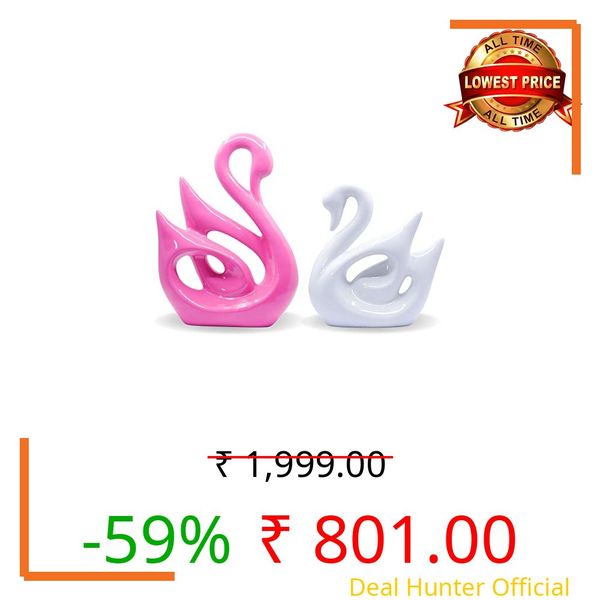 GW Creations Handcrafted Romantic Love Swan Pair Statue Duck Couple Set Decorative Showpiece for Home Decor Living Room Bedroom Table Top Decoration (White red Texture Colour) (sw-22)