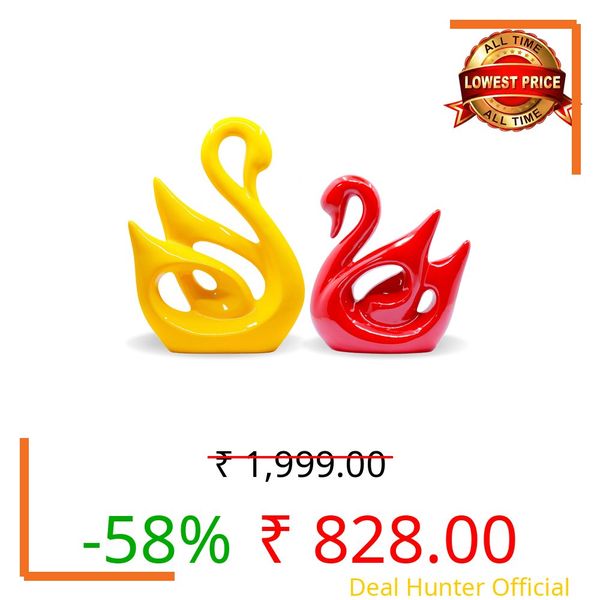 GW Creations Handcrafted Romantic Love Swan Pair Statue Duck Couple Set Decorative Showpiece for Home Decor Living Room Bedroom Table Top Decoration (White Texture Colour)