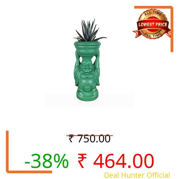 Lasaki Laughing Buddha deep Jungle Ceramic Pots for Indoor Plants, Planters, Flower, gamla, Outdoor, Balcony, Home, Garden, Office Decor, Succulent Pot(D - 10 X H - 23.5 cm)(Plants not Included)