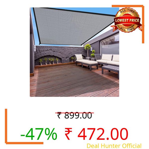 FREDDO HDPE Fabric Polyester Webbing Sun Shade Sails 85-90% Protection from Sun & UV Rays for Car Parking, Outdoor Garden, Balcony, Patio, Grey Color, 9.5 ft x 4 ft, Pack of 1 Piece