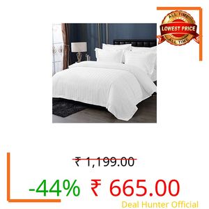 Castiqa Premium Glace Cotton Satin King Size Stripes Pattern Quilt Cover/Duvet Cover/Rajai Cover/Blanket Cover with Zipper Closure (Queen (80x90 inch), White)