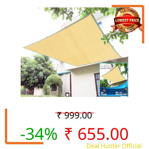 FREDDO HDPE Fabric Cotton Webbing Sun Shade Sails 90% Protection from Sun & UV Rays Ideal for Car Parking, Outdoor Garden, Balcony, Patio, Beige Color, 10 ft x 9 ft, Pack of 1 Piece