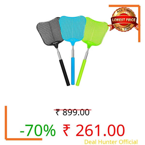 Begonia Telescopic Fly Swatter, Fly Swatter For Indoors Plastic Flyswatter Heavy Duty With Stainless Steel Telescopic Handle (3 Pack)