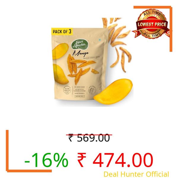 Super Munchies Crunchy Mango Chips | Vacuum Cooked | No Added Sugar, No Salt | Vegan, Gluten-Free, No MSG, No Preservatives | Low Fat, Zero Cholesterol, Trans Fat Free | Healthy Snack (Pack of 3)