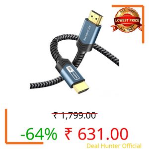 BlueRigger 10K 8K HDMI 2.1 Cable 48Gbps (3FT, 8K 60Hz, 4K 120Hz, eARC, HDR10 VRR HDCP 2.3) Ultra High Speed HDMI Cable Braided Cord - For Gaming Xbox Series X Roku HDTV Monitor