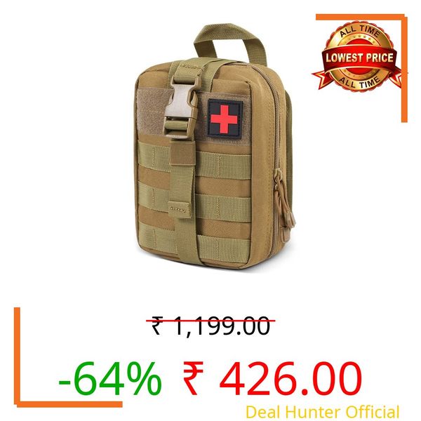 PROBEROS® Nylon First Aid Pouch for Medical Emergency Kit, Heavy Duty and Large Capacity Military Grade Rip-Away Ifak Pouch for Sports, Hiking, Camping, Traveling (Bag Only), Brown