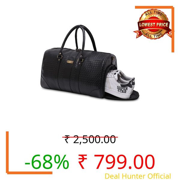 Fur Jaden Weekender Duffle Bag with Shoe Pocket for Travel for Men and Women Made of Textured Leatherette with Attachable Shoulder Strap Cabin Bag (Black)