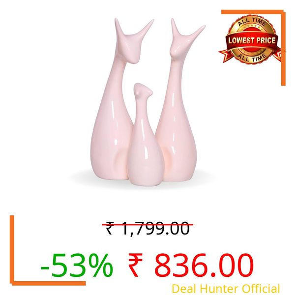 GW Creations Beautiful Home Dcor Showpiece Lucky Deer Statues Family Matte Gloss Finish Poly Ceramic Figures-