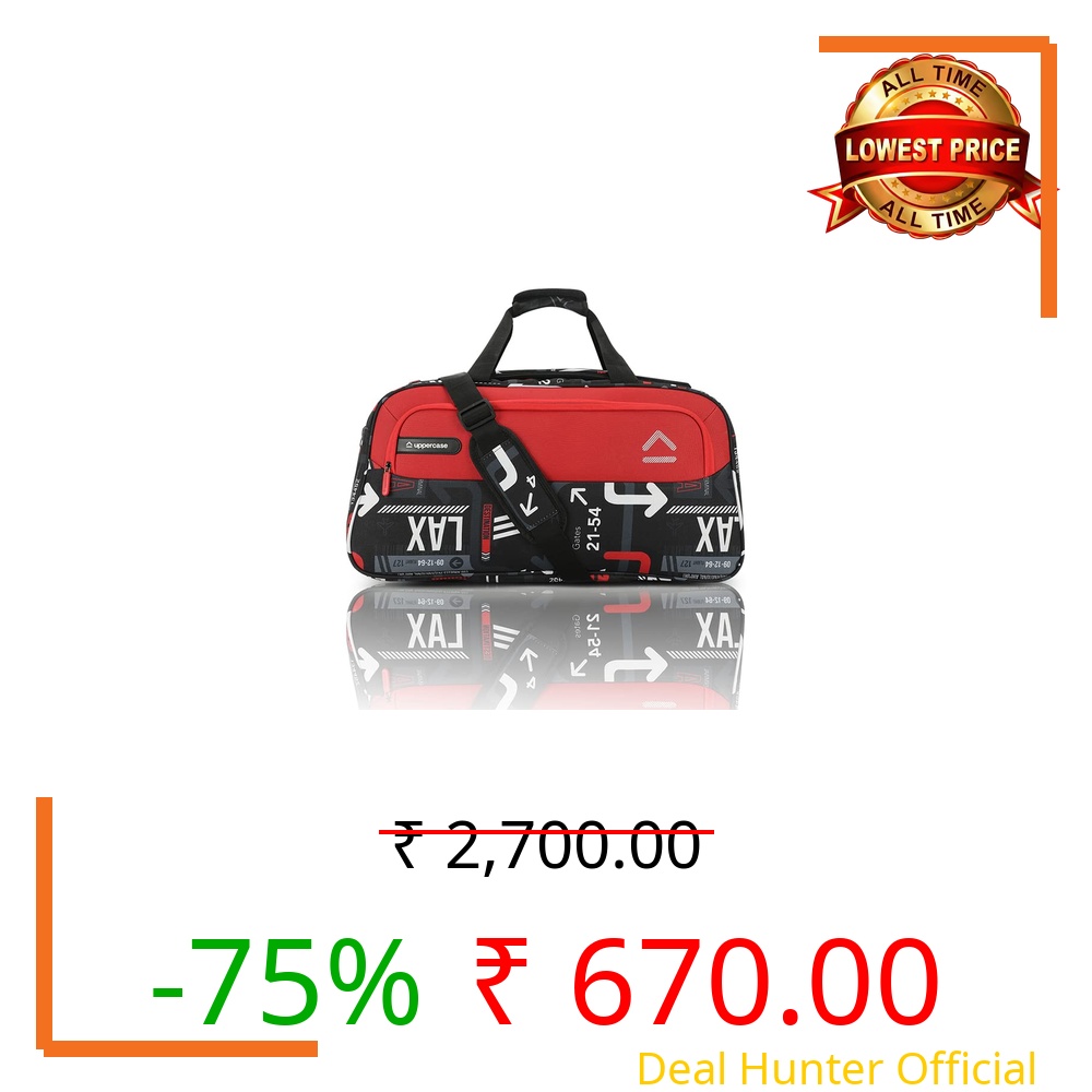 uppercase JFK 55 Cm Duffle Bag | 44 LTS |Dust Resistant Travel Polyester Duffle Bag | Spacious Main Compartment|Adjustable Shoulder Strap | Sustainable Duffle Bags for Women & Men|(Red)