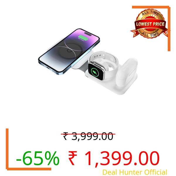 UNIGEN® UNIFOLD 3in1 Wireless Magnetic Mag-Safe for iPhone 17/16 Plus/17/16 Pro/17/16 Pro Max,15/15 Plus/15 Pro/15 Pro Max,14/13/12 Series, AirPods 3rd/2nd, Series 9/8/7/6/5/4/SE-White