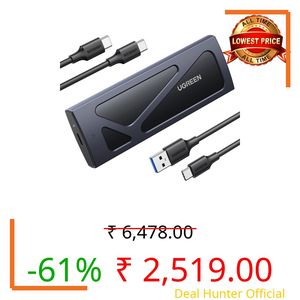 UGREEN M.2 NVMe Enclosure Adapter, 10Gbps USB C 3.2 Gen2, Tool-Free Portable Aluminum External Reader for M and M&B Key in Size 2230/ 2242/ 2260/ 2280 SSDs, Thunderbolt 3 Compatible, Black