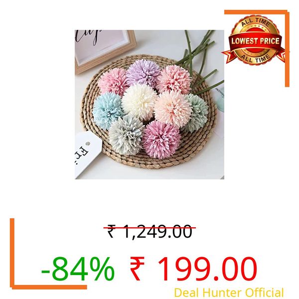 VRB Dec™ Artificial Chrysanthemum Ball Hydrangea Fake Flowers Sticks Bunch for Home Decor,Room Decorations, Living Room Table Decoration Plants (Without Vase Pot) (Mix - 5 pcs)