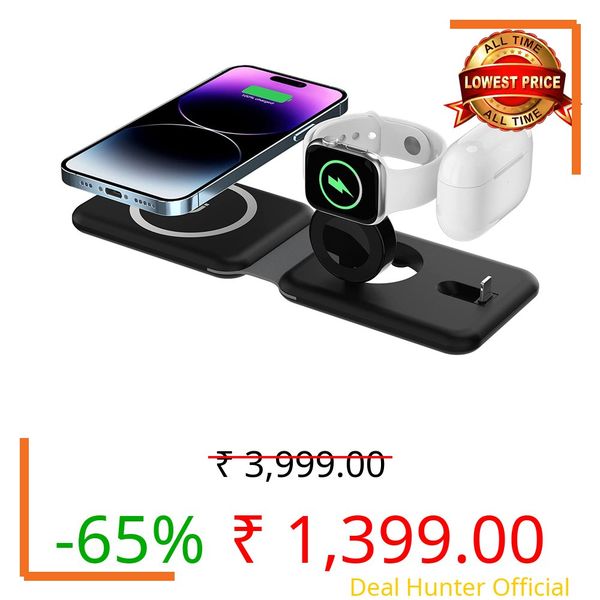 UNIGEN Audio Unifold 3-in-1 Foldable Wireless Charger | Wireless Fast Charging Pad | Compatible with iPhone 17/16/15/14/13/12 | Air-pods 3/2/Pro | iWatch | Black