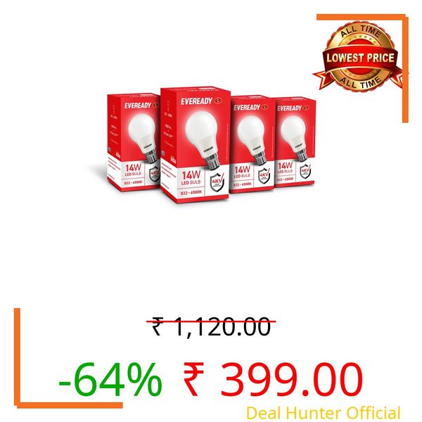 Eveready 14W Led Light Bulb | High Efficiency & Glare-Free Light | 4Kv Surge Protection | Long Life & Low Maintenance | Uniform Light Distribution| Cool Day Light (6500K) | Pack Of 4, B22D