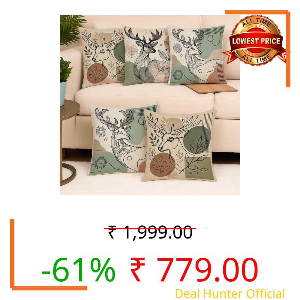 STITCHNEST Ethnic Motifs Printed Poly Cotton Cushion Covers, Set of 5 (12 x 12 Inches, with Filler)