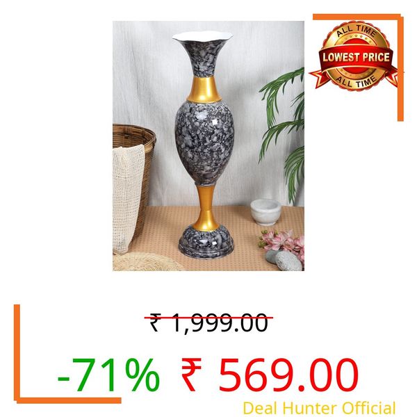 AdiCollar Lite Flower Vase Big Size for Living Room Corner- 24 Inches Long - Black Marble - Pack of 1