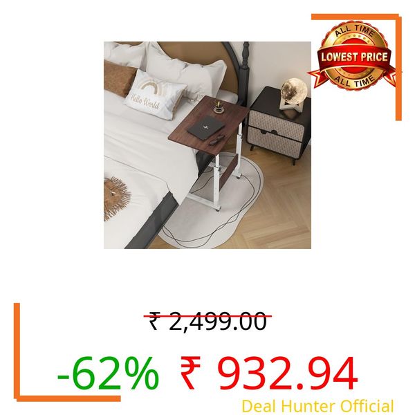 Homeland Design Your Heritage Multi Purpose Laptop Table | Wooden Table with Adjustable Height, Wheels | Brown (60 X 60 X 40 Cm)