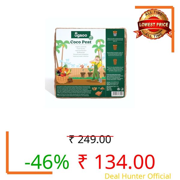 Ugaoo Cocopeat Block 1 Kg | Expands Upto 15 litres of Light Coco Peat Growing Medium | Pre-Washed Low-EC Cocopeat for Plants, Seed Starting, Hydroponics and Potting Mix | Indoor and Outdoor Garden