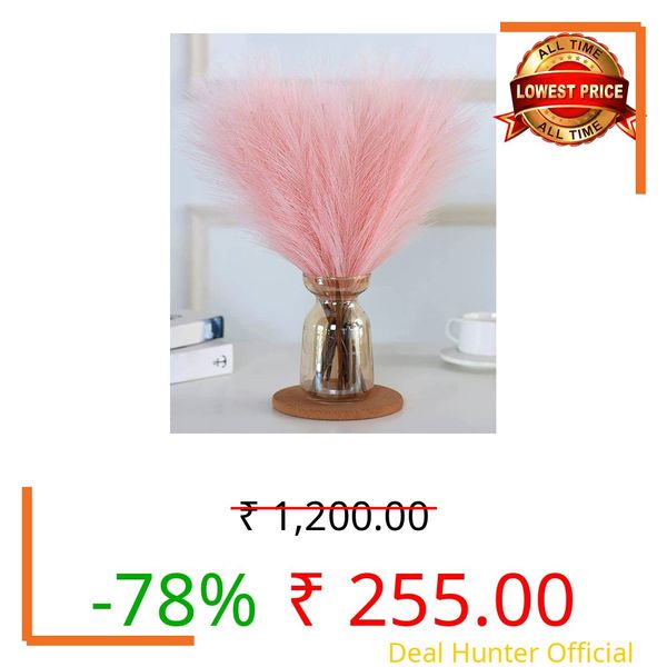 SATYAM KRAFT 3 Pcs Artificial Flowers Faux Pampas Grass Small Fake Flower Plant for Home Decor, Office, Bedroom,Living Room,Table Decoration, Dried Plants (Without Vase Pot) (Baby Pink)
