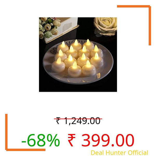 VRB Dec™ Acrylic Flameless & Smokeless Decorative Candles Led Tea Light Candle Perfect for Gifting, Home, Birthday, Diwali, Christmas,Decorative Candles,Balcony, Birthday (Water Sensored - 12Pcs)