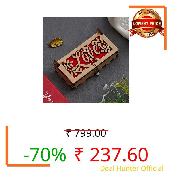 eCraftIndia Brown & Red Wooden Love Valentines Day Gifts Box - Valentine Gift For Girlfriend, Boyfriend, Husband, Wife, 11X6X3.5 Cm