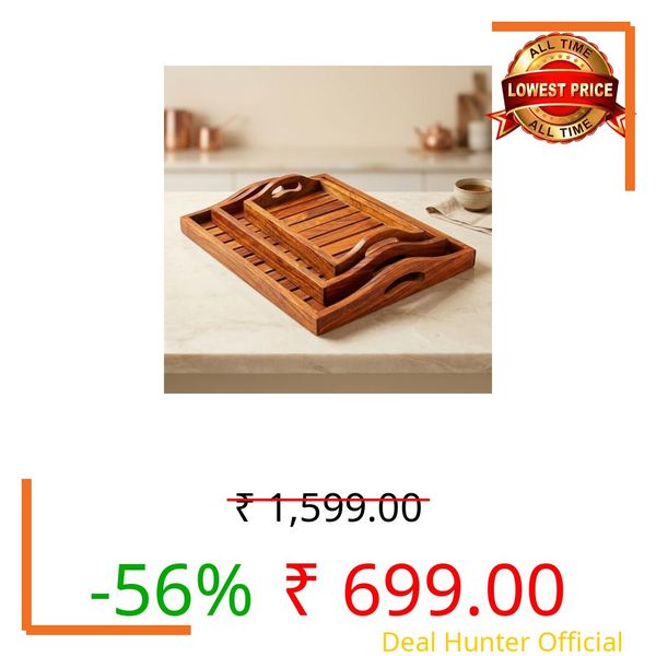 CARTADEN Wooden Serving Trays Large Medium and Small Nesting Multipurpose Trays for Breakfast Coffee Table Butter & More (Upper Round Handle Tray Set of 3)