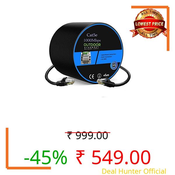 Sadow Cat-5e (35 Meter) Outdoor Waterproof \UV Resistant Suitable for Direct Burial Installations cat 5 Ethernet Patch Cable LAN Cable Internet Network Cord- (35m)