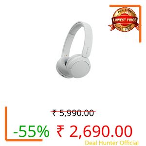 Sony WH-CH520 Wireless Bluetooth Headphones On Ear with Mic, Up to 50Hrs Battery, Quick Charge, DSEE Upscale, Multipoint Connectivity, Voice Assistant, Customized EQ-White