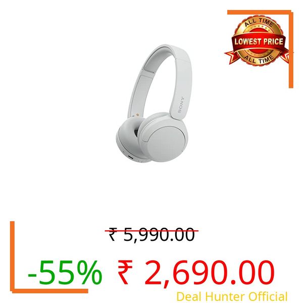 Sony WH-CH520 Wireless Bluetooth Headphones On Ear with Mic, Up to 50Hrs Battery, Quick Charge, DSEE Upscale, Multipoint Connectivity, Voice Assistant, Customized EQ-White