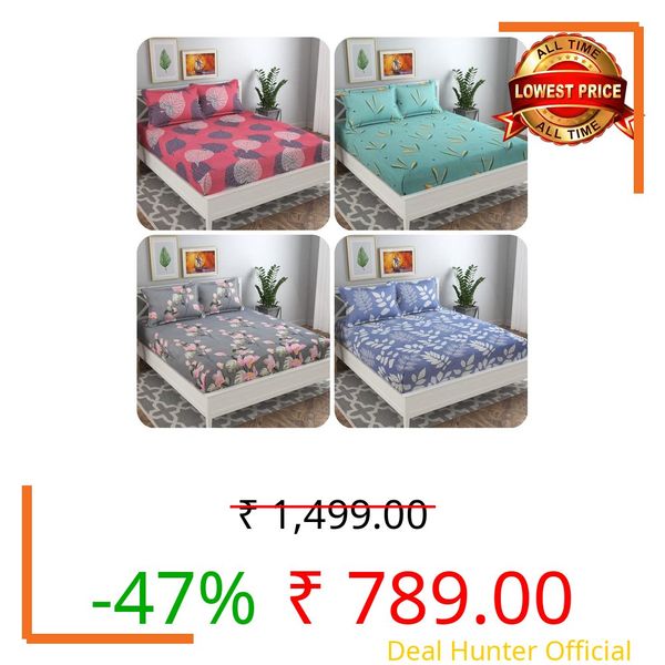 VAS COLLECTIONS Prime Combo Pack of 4 Double Bedsheets with 8 Pillow Covers | 160 TC Soft Brushed Glace Cotton -Long Lasting & Wrinkle Free - | 225X228 Cm Or 7.5X7.5 Ft-Green & WhitePink