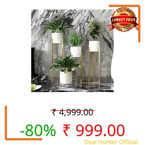 ALK Modern Metal Floor Flower Stands Planter For Living Room,Bedroom,Display Plant Stand | Tall Indoor Plant Stand with Planters (Set of 3)