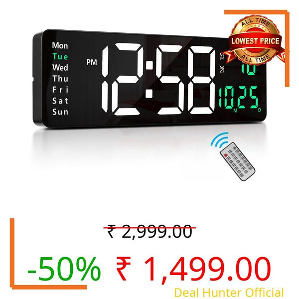 Lantoo Large-Digital-Wall-Clock - 16.2 Inch Digital Wall Clocks Large Display with Remote Control, 12/24Hr Format, Automatic Brightness Alarm Clock with Temperature, Date, Week-Plastic, Green