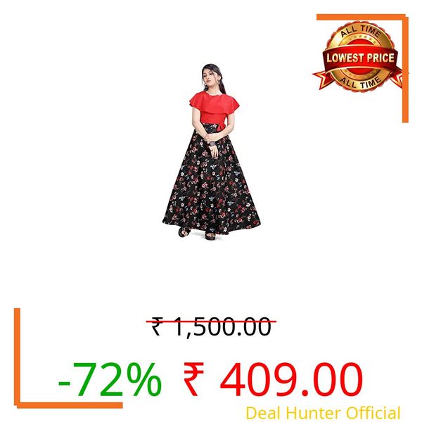 Aarya DESIGNER Girls Crepe Floral Printed Full Length Dress Pink