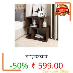 FireBees Wooden Bedside Table for Bedroom | Modern Side Table for Living Room | Small Nightstand/End Table with Open Shelf | Compact Wooden Table for Home Brown, 20×18×8 inch