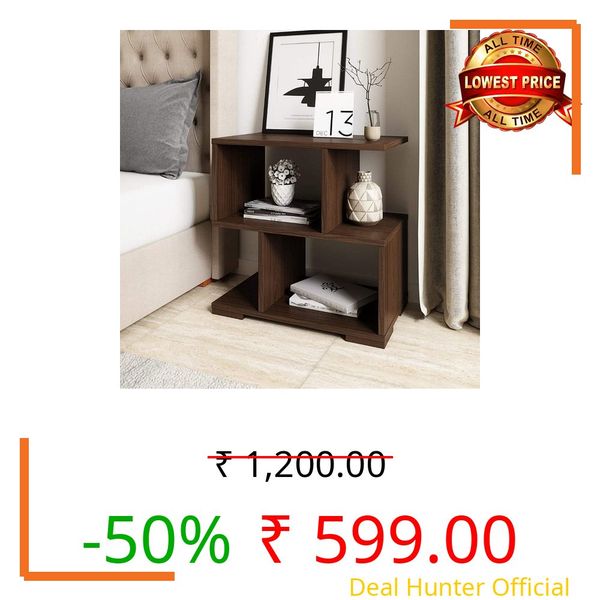 FireBees Wooden Bedside Table for Bedroom | Modern Side Table for Living Room | Small Nightstand/End Table with Open Shelf | Compact Wooden Table for Home Brown, 20×18×8 inch