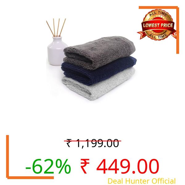 HEELIUM Bamboo Face Towel | Ultra Absorbent & Odour-Free | 3X Softer Than Cotton Towels | 30 x 30 cm - 600 GSM | Pack of 3 - Blue, Grey, Light Grey