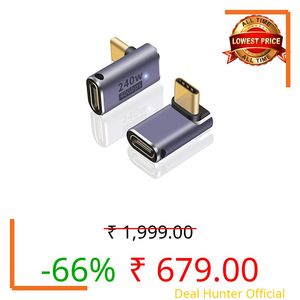 Poyiccot 240W USB C 90 Degree Adapter, Up & Down 90 Degree USB C Adapter,(40Gbps, 8K@60Hz, Male to Female) Type C Extender Compatible for iPad, Notebook, Galaxy S23, Thunderbolt 4/3, (2-Pack)