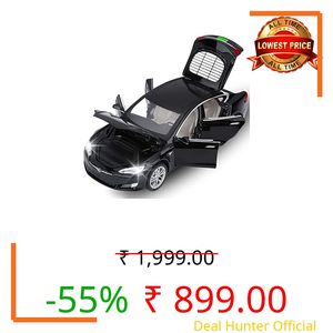 Coelon 1:32 Diecast Metal Car Model Tela S Toy Cars for Kids Pull Back Openable Doors with Light Sound, Black