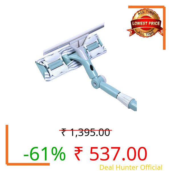 REDMART 2-in-1 Telescopic Window Cleaner Tool (Adjustable Handle) - Double Sided Glass Wiper Squeegee & Microfiber Scrubber for High Rise Windows & Car Windshield