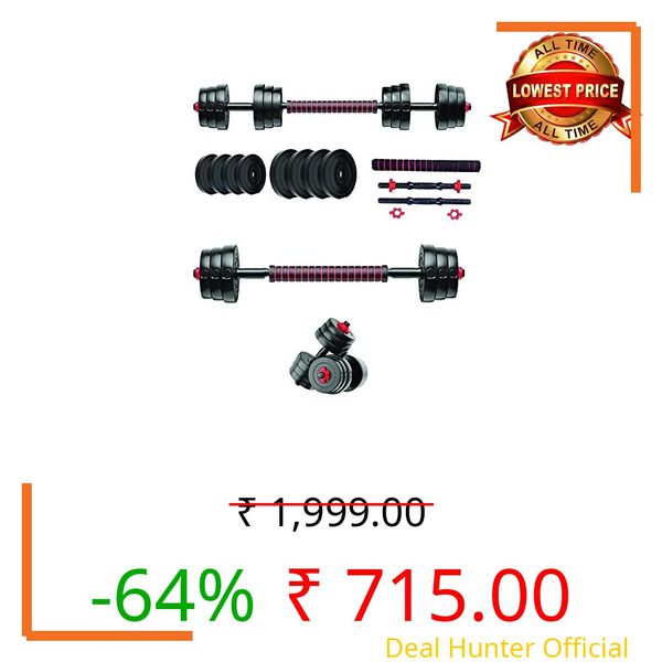 Encanto Fitness 3 in 1 Expandable-Convertible 15KG Dumbbells Set and Fitness Kit for Unisex Whole Body Workout, Adjustable Dumble Exercise Set. (15kg Weight Plates(2.5kg x 6)