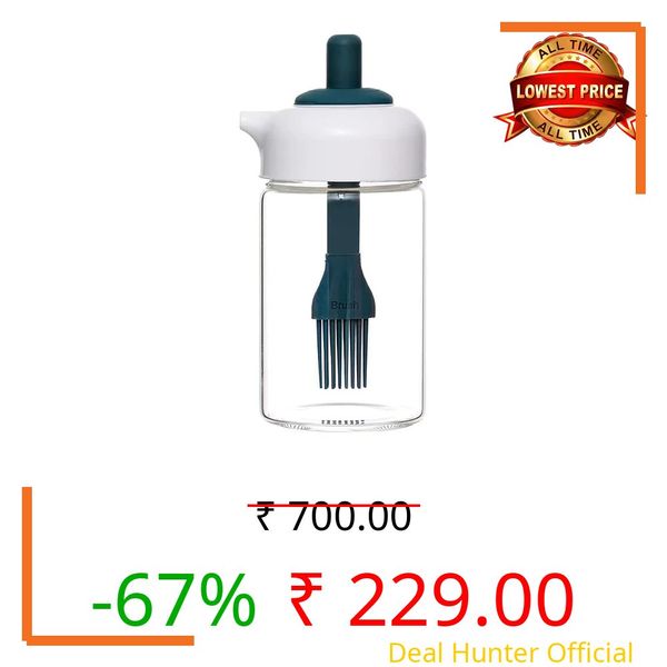 Kmils 230 Ml Oil Dispenser With Brush, Multi-Use For Cooking, Baking, Bbq, Marinating (Pack Of 1 Multi Colour) - Glass