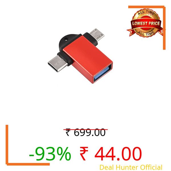 JGD Products 2 in 1 (Red) OTG Adapter Micro USB+USB Type C to USB Female Connector, OTG Pen Drive Adapter to Mobile Connector Type C, Compatible with All Devices