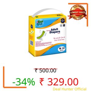 BON BON Premium Unisex Adult Diaper Tape Style Medium (Pack Of 1)-10 Count-M-With Odour Lock, Anti Bacterial, Overnight Protection And Multiple Tape Fastners-Waist Size 28-43 Inch, 71-109 Cm