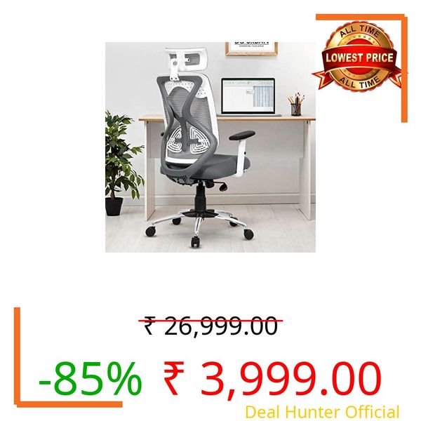 Da URBAN® Merlion Office Chair,High Back Mesh Ergonomic Home Office Desk Chair with 3 Years Warranty, Adjustable Armrests,Adjustable Lumbar Support,Tilt Lock Mechanism (Grey)