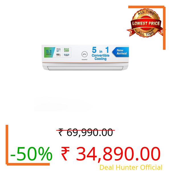 Godrej 1.5 Ton 3 Star, Anti-Leak, 5 Years Comprehensive Warranty, 5-In-1 Convertible Cooling, Inverter Split AC (AC 1.5T SIC 18DTC3 GWA AL, White)