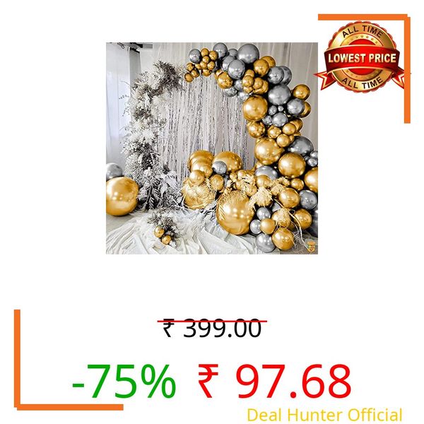 Just Party 25Pcs Silver & 25Pcs Golden Metallic Chrome Balloons with Shiny Surface For Birthdays/Anniversary/Engagement/Baby Shower/bachelorette Party Decorations (Pack of 50)