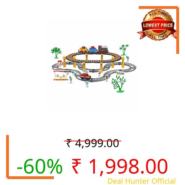 HIRNAYA Construction Toys Race Tracks For Kids, 2 Layer Flexible Track Toy Playset With 1 Electric Racing Car&1 Train, Educational Toy 77Pcs Construction Engineering Road Diy Tracks Toy Gift For Kids