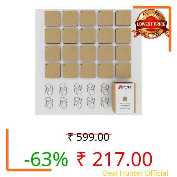 PICRAZEE DIY Wooden Plain MDF Key Chains for Wood Sheet Art &Craft, Painting, Decoupage, Resin Art Work, Mandala, Decoration, Fluid Art (20 Pcs) (Square 20)